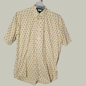 Tommy Hilfiger Mens Button Down Shirt Short Sleeve Yellow Pattern Print Size M